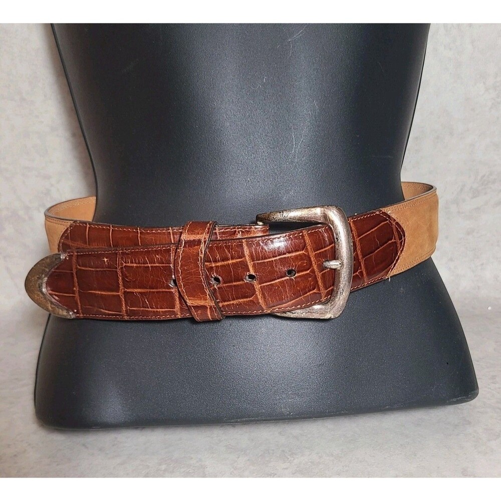 Brighton Small Embossed Leather Brown Belt Brass Buckle